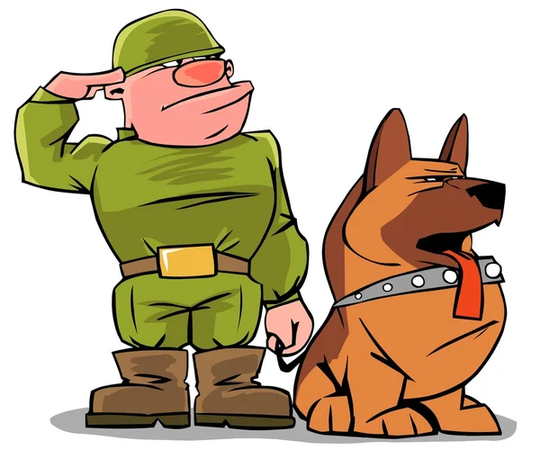Komik asker ile bir köpek — Stok fotoğraf