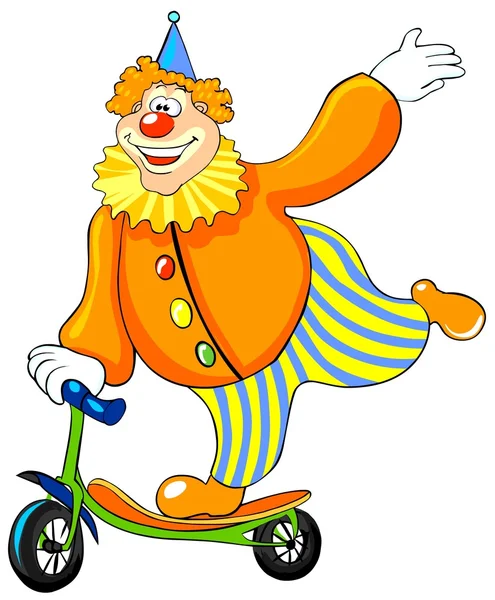 Gelukkig clown rijden een scooter. — Stockfoto