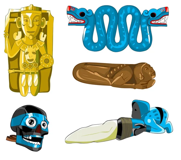 Azteken- und Maya-Skulpturen und Masken. — Stockfoto