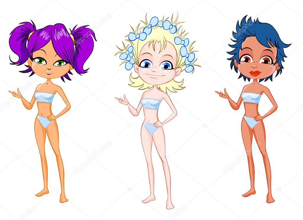 Three different girls in bikini
