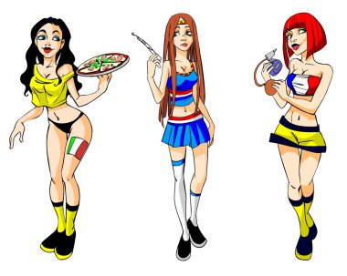 Italian, Dutch and French girls - soccer fan. clipart