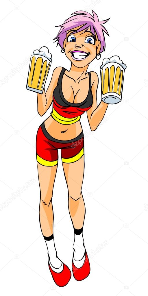 German woman with beer - soccer fan.