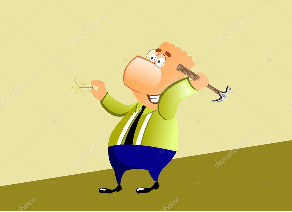 Businessman trying to hammer a nail into the wall. Stock Photo by  ©Regisser_com 6663685