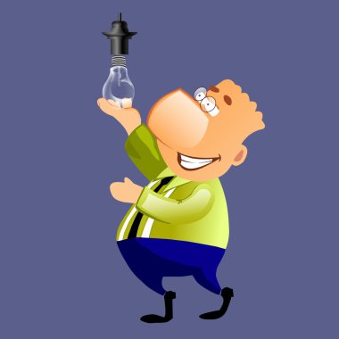 Happy businessman with a light bulb clipart