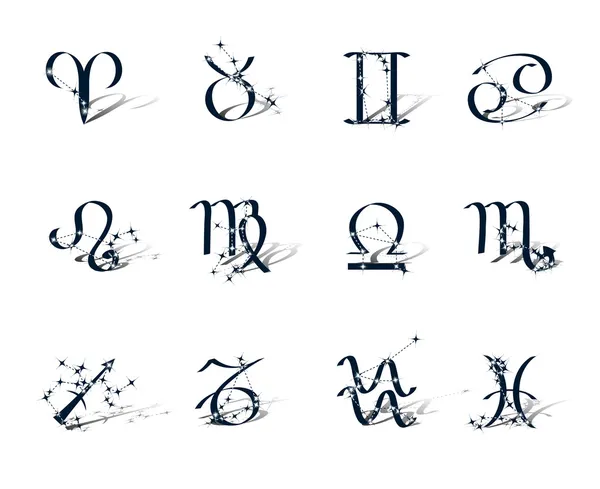 Зодиакальные символы, украшенные зодиакальными созвездиями — стоковый вектор