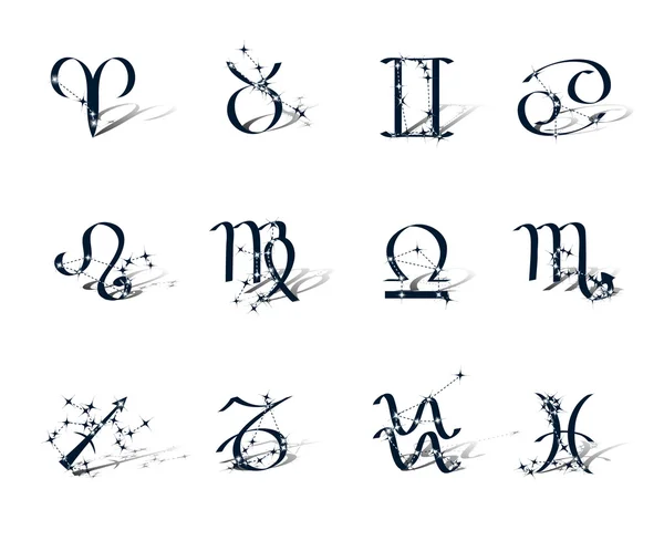 Simboli zodiacali decorati costellazioni zodiacali — Vettoriale Stock