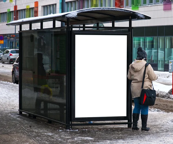 Взимку автобусна зупинка Ліцензійні Стокові Зображення