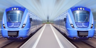 Blue trains in motion clipart