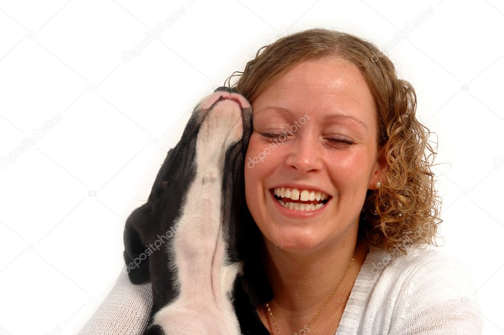 Young woman and puppy dog