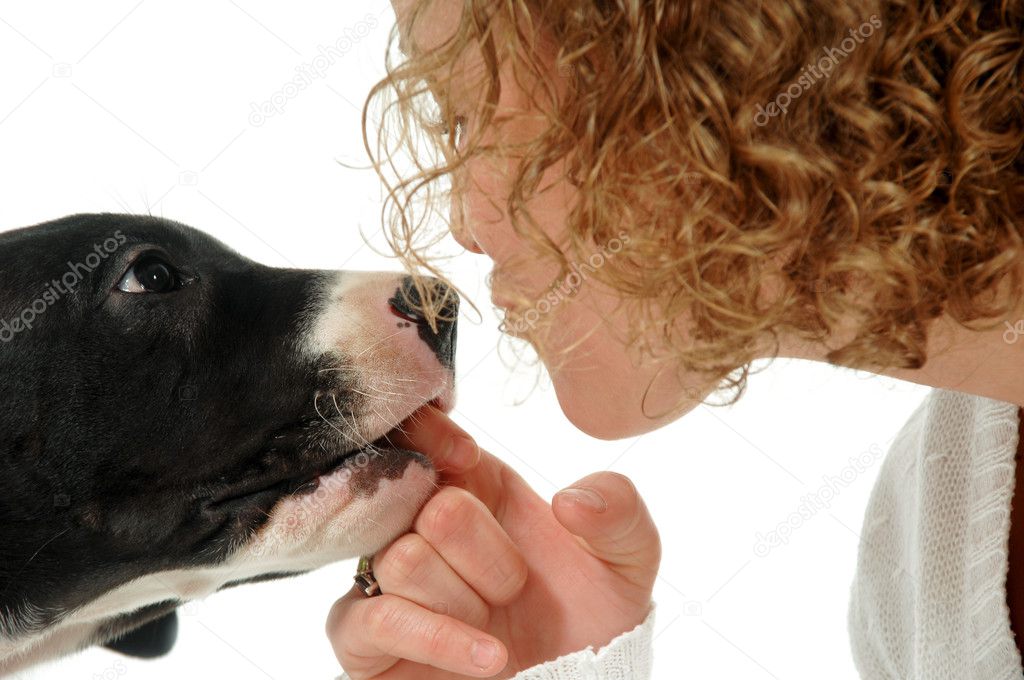Woman and dog is palying