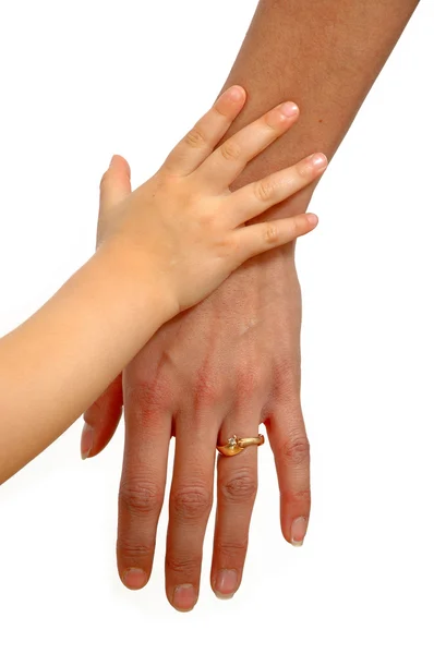 Kind en volwassene handen — Stockfoto