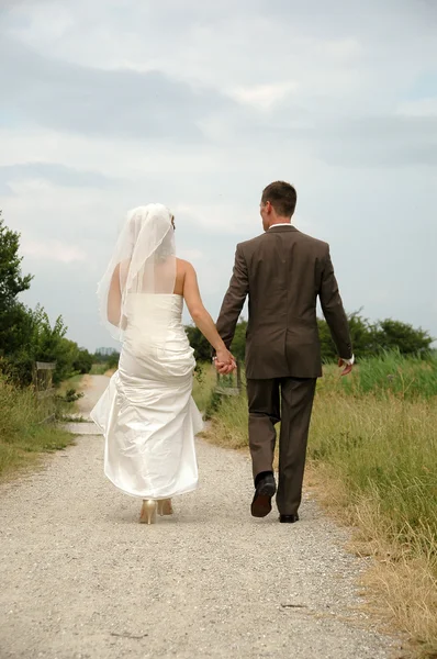 Hochzeitspaar zu Fuß — Stockfoto