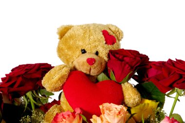 Teddy bear whit flowers and heart clipart
