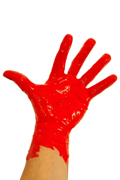 Red paint on hand — Stock Photo, Image
