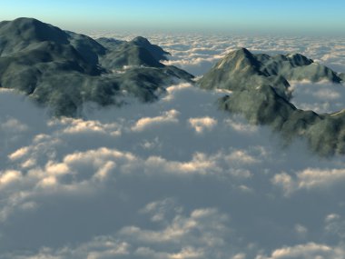 Mountain tops from above the clouds clipart