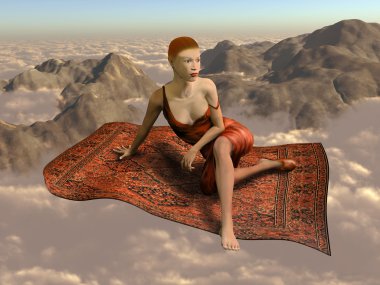 Flying a magic carpet over the clouds clipart