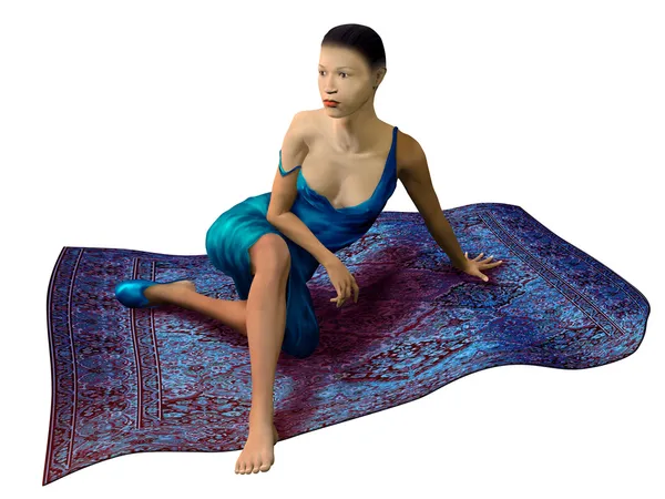 stock image Asian woman sitting on a magic carpet