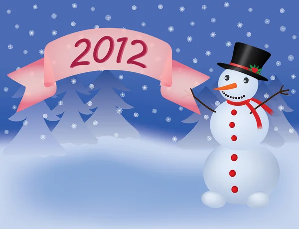 Muñeco de nieve con banner scroll 2012 — Vector de stock