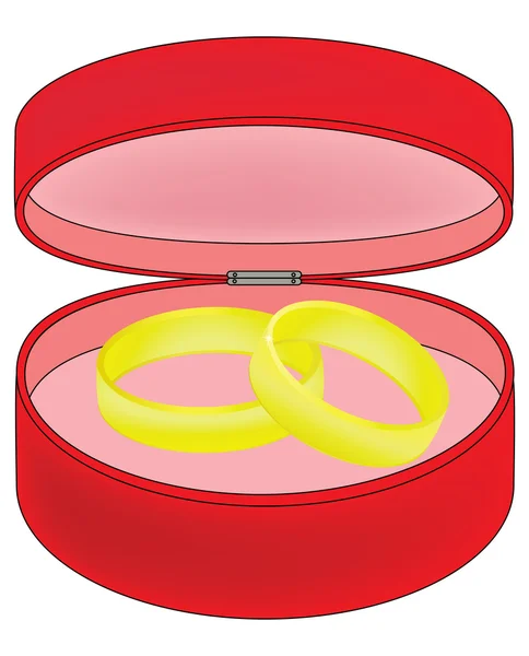 Two wedding rings in a red box — Stock Vector