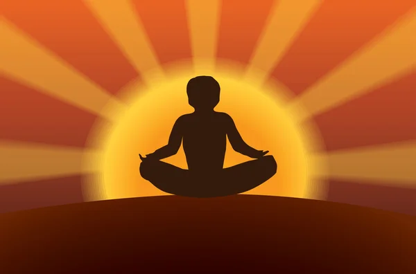 Meditatie bij zonsondergang — Stockvector