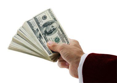 Hand of businessman holding money clipart