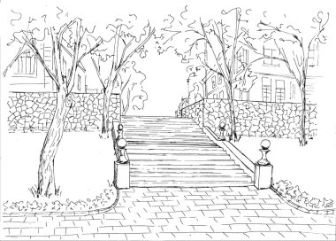 Black-and-white ladder of city park clipart