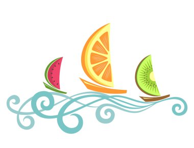 Fruitlike boats floating on the waves clipart