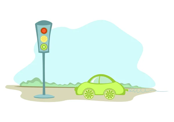 Una macchina e un semaforo — Vettoriale Stock