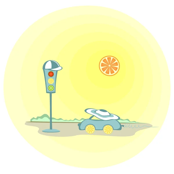 A car and a traffic lights — Stock Vector