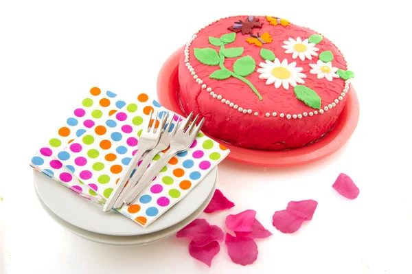 Verjaardag pie met vorken en servetten — Stockfoto