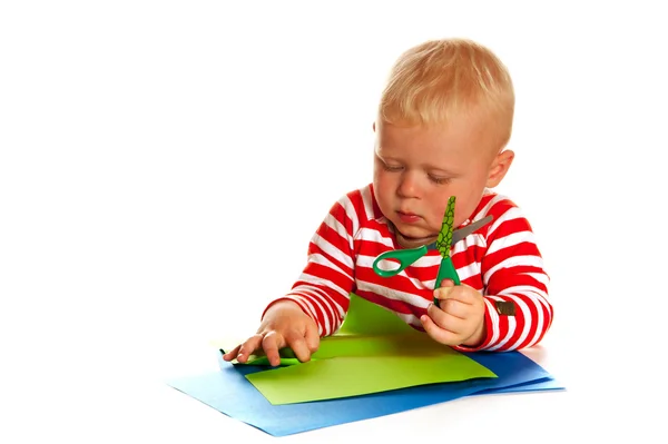 Little boy with scissors — Stock Photo, Image