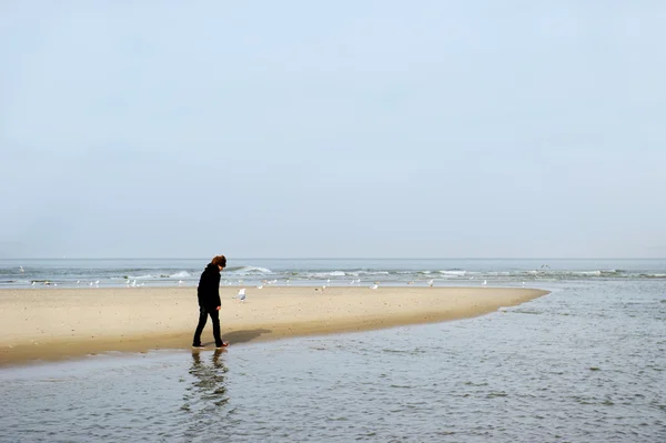 Ung pojke promenader på stranden — Stockfoto