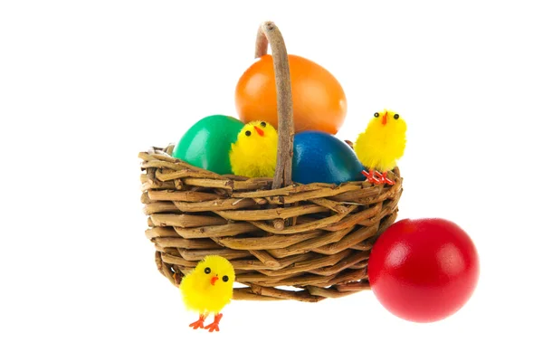 Basket painted easter eggs — Stock Photo, Image