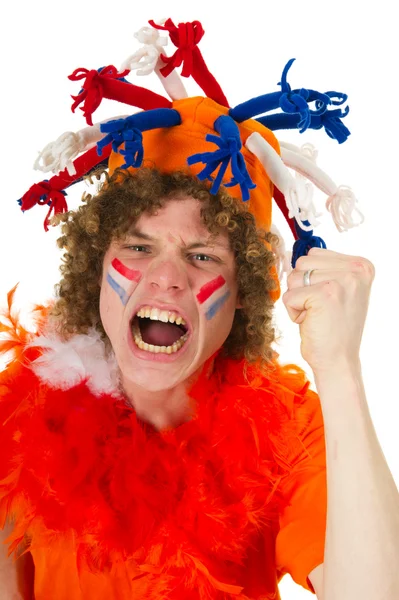 Chłopiec jest wspieranie reprezentacji Holandii — Zdjęcie stockowe