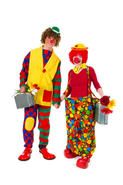 Śmieszne podróży klaunów — Zdjęcie stockowe