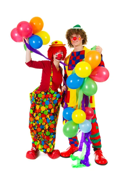 Pár zábavné klauny s balónky — Stock fotografie