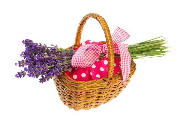 Bouquet Lavender in basket — Stock Photo, Image