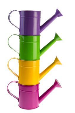 Colorful stacked watering cans clipart