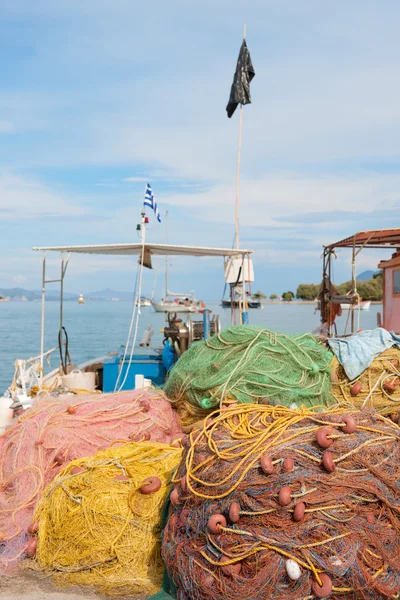 Fishing nets in Greek harbor — Stock Photo, Image