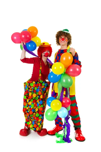 Αστείο κλόουν ζευγάρι με μπαλόνια — Φωτογραφία Αρχείου