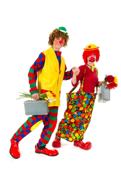 Funny traveling clowns — Stock Photo, Image