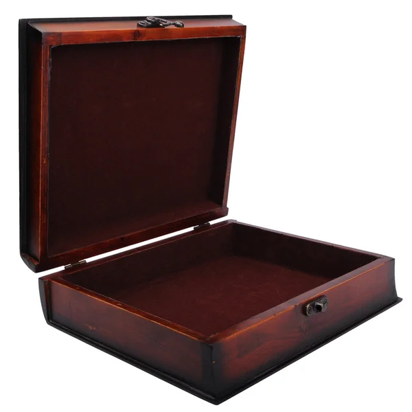 Grande scatola di legno marrone isolato su bianco — Foto Stock