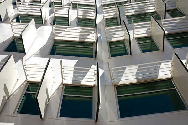 Sunshields outside the windows of a modern office building, Australia
