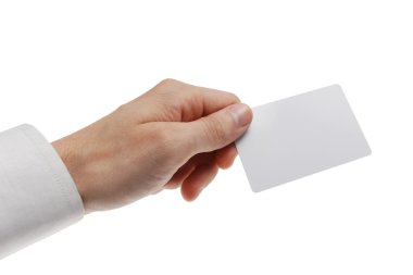 White plastic card in man hand clipart