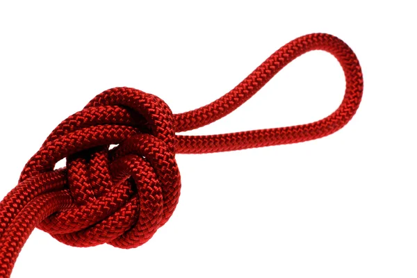 Apokryfní uzel na dvojité červené lano se smyčkou na konci — Stock fotografie