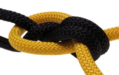 Double flat knot. black and yellow ropes. clipart