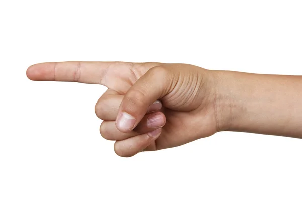 Boy's hand pointing to left — Stock Photo, Image