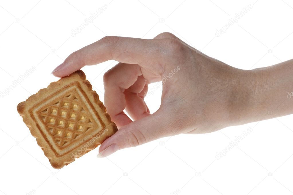 Tasty cookie in woman's hand