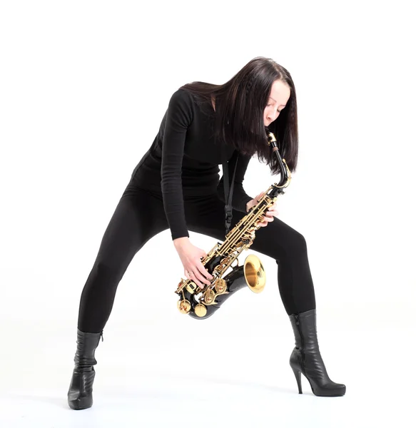 Woman with saxophone. — Stock Photo, Image