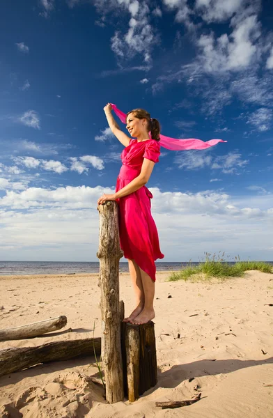 A fiatal nő a tengerparton. — Stock Fotó